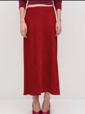 Reformation Crimson Red Satin Maxi Skirt